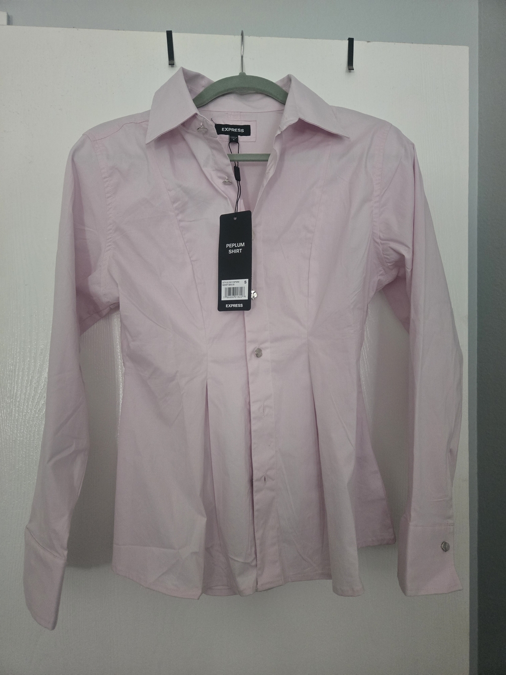 Express Women’s Light Pink Button-Down Peplum Shirt
